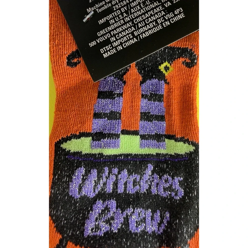Halloween Low Cut Socks Socquettes Witches Brew Cauldron Orange Size 5-9 NWT
